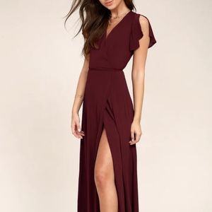 Lulus Heart of Marigold Burgundy Wrap Maxi Dress Size XS